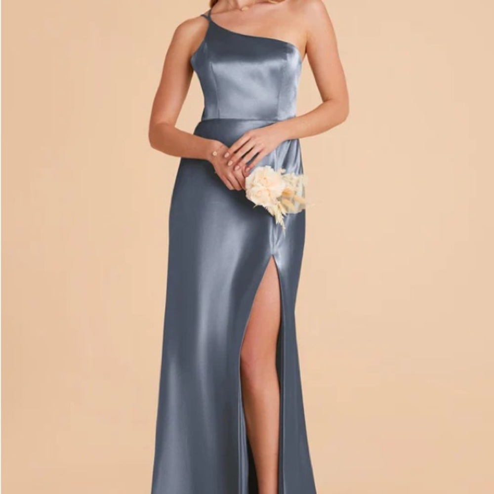 Birdy Grey Blue One Shoulder Slit Gown